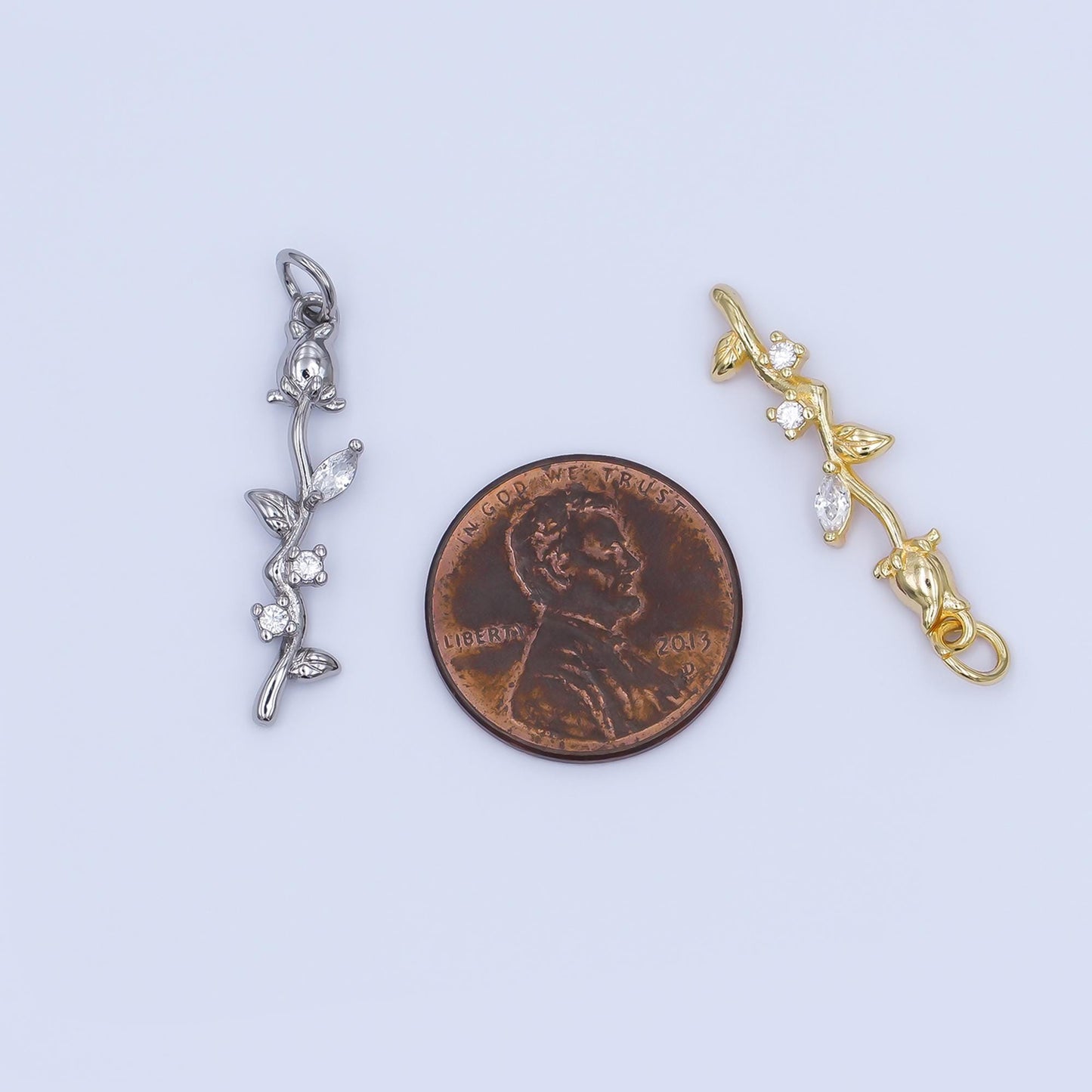 24K Gold Filled CZ Rose Flower Wavy Charm in Gold & Silver | AF470