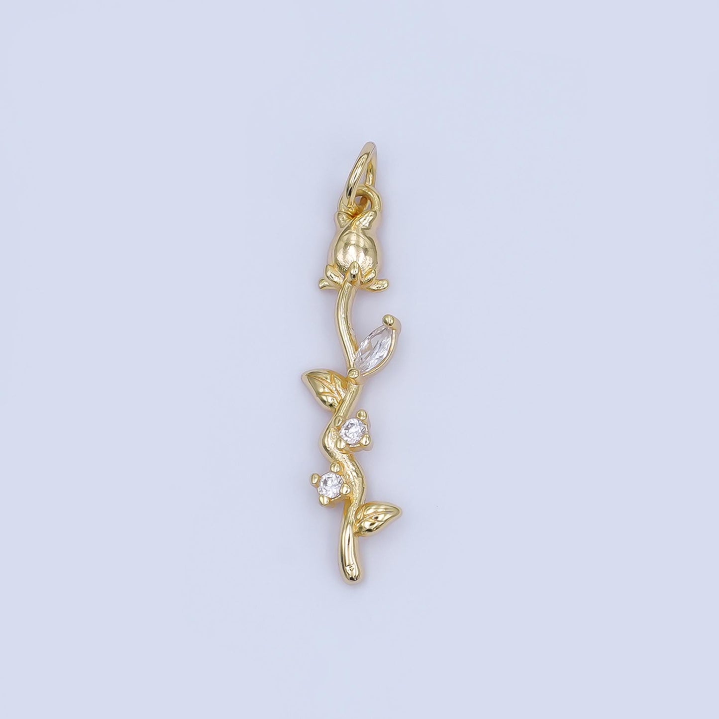 24K Gold Filled CZ Rose Flower Wavy Charm in Gold & Silver | AF470