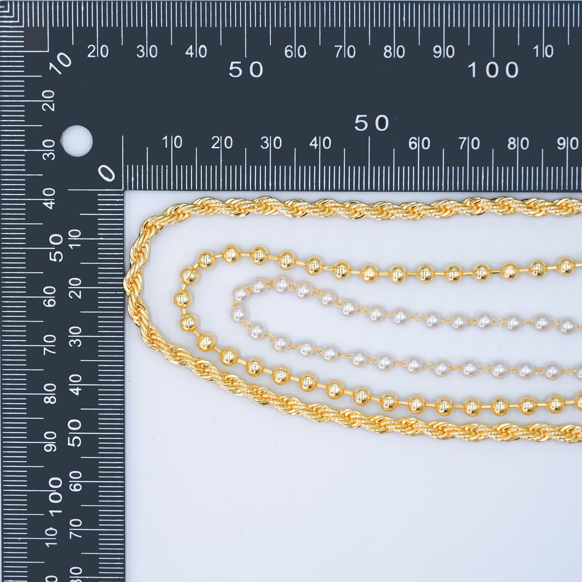 Layer Gold & Pearl Beaded Chain Necklace 24K Gold Filled Rope Chain Mixed Chain Style WA-2858