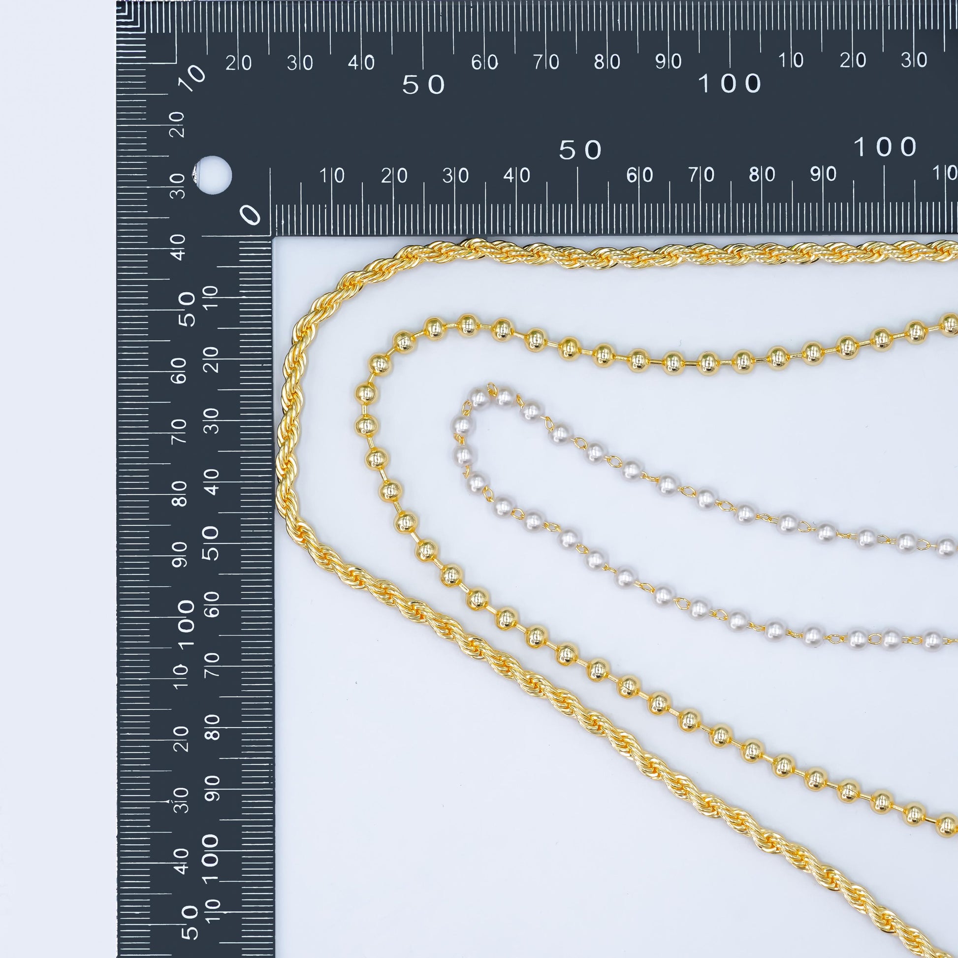 Layer Gold & Pearl Beaded Chain Necklace 24K Gold Filled Rope Chain Mixed Chain Style WA-A2797