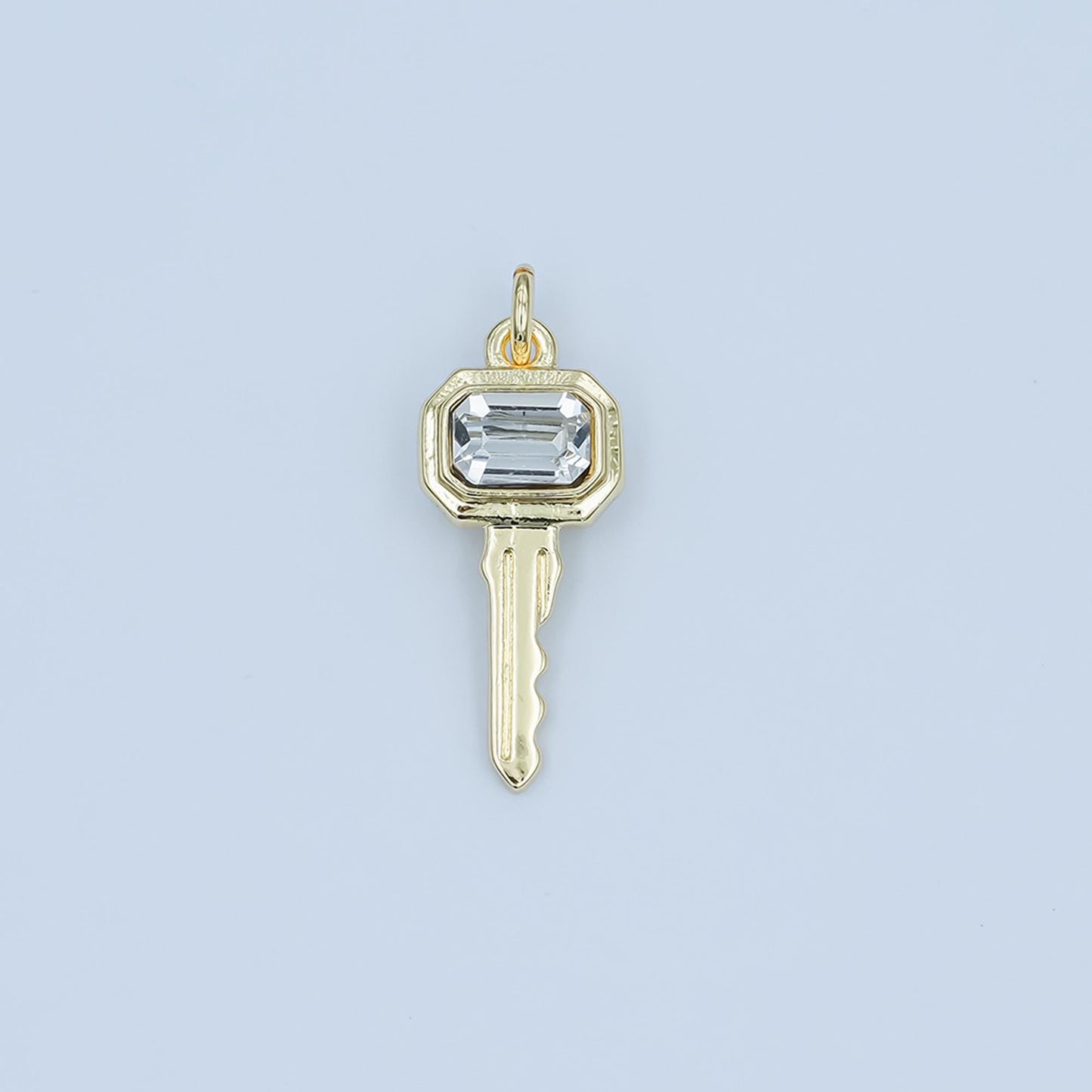 24K Gold Filled Clear CZ Baguette Vintage Key Charm | N031