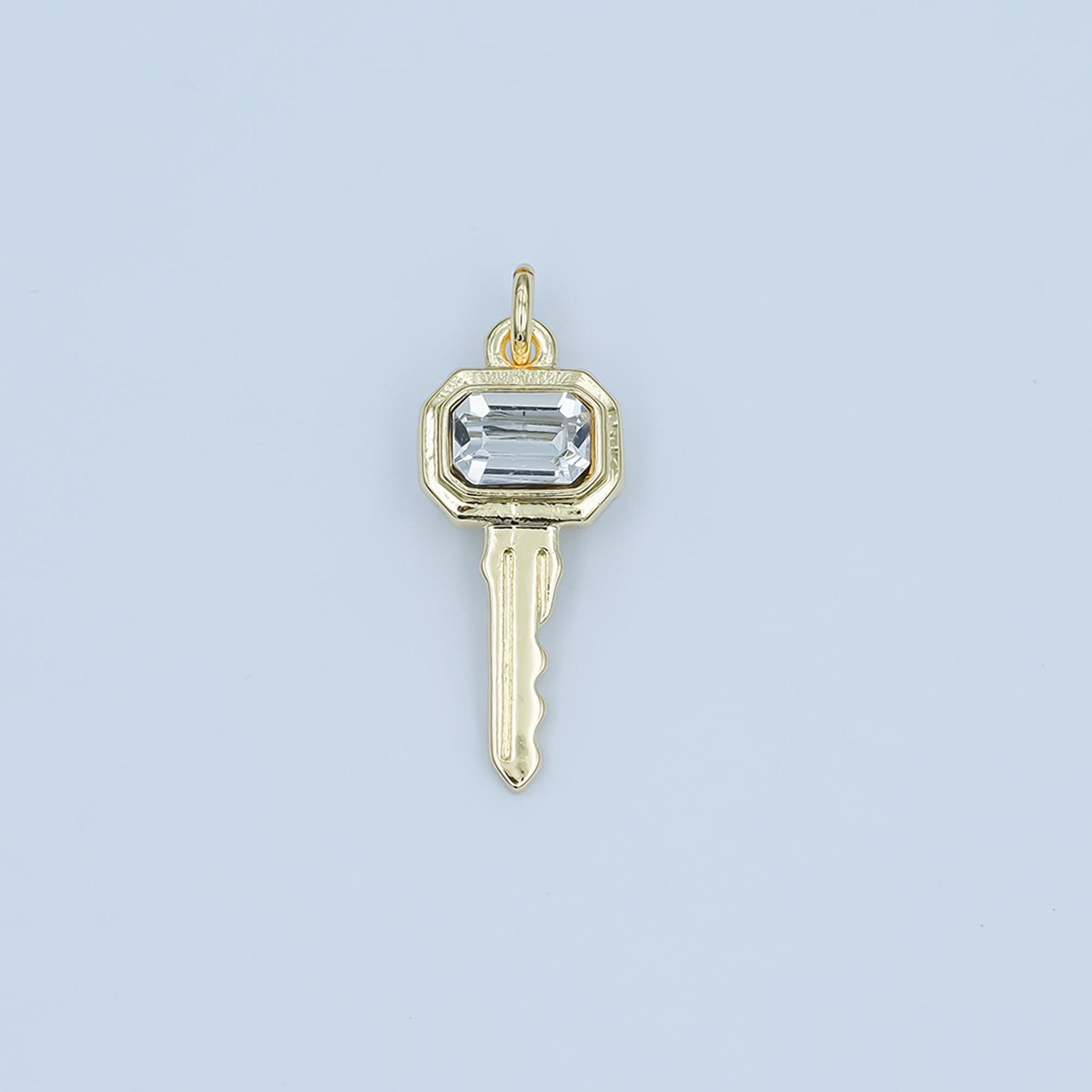 24K Gold Filled Clear CZ Baguette Vintage Key Charm | N031