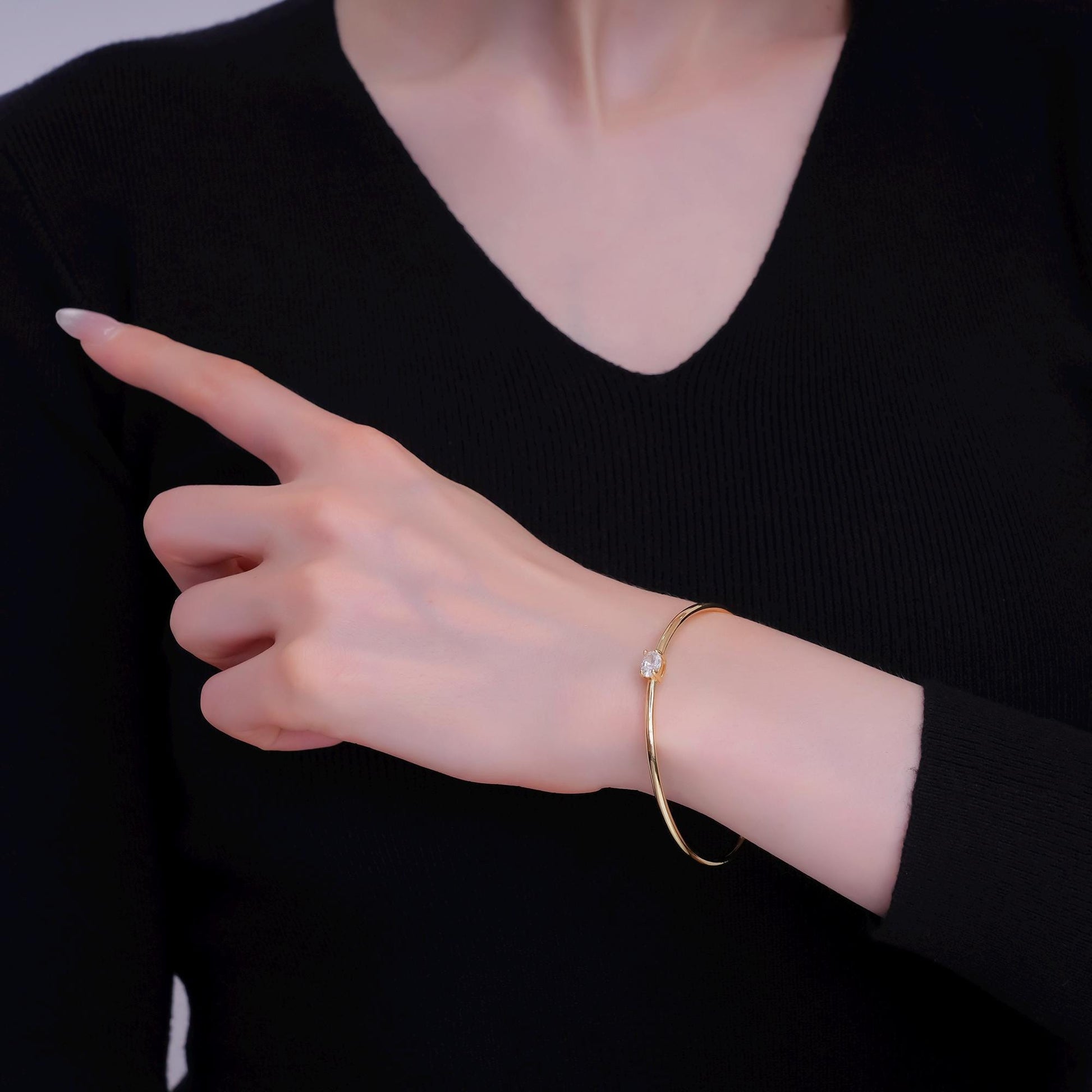 24K Gold Filled Clear Oval CZ Solitaire Cuff Bracelet | WA-3043