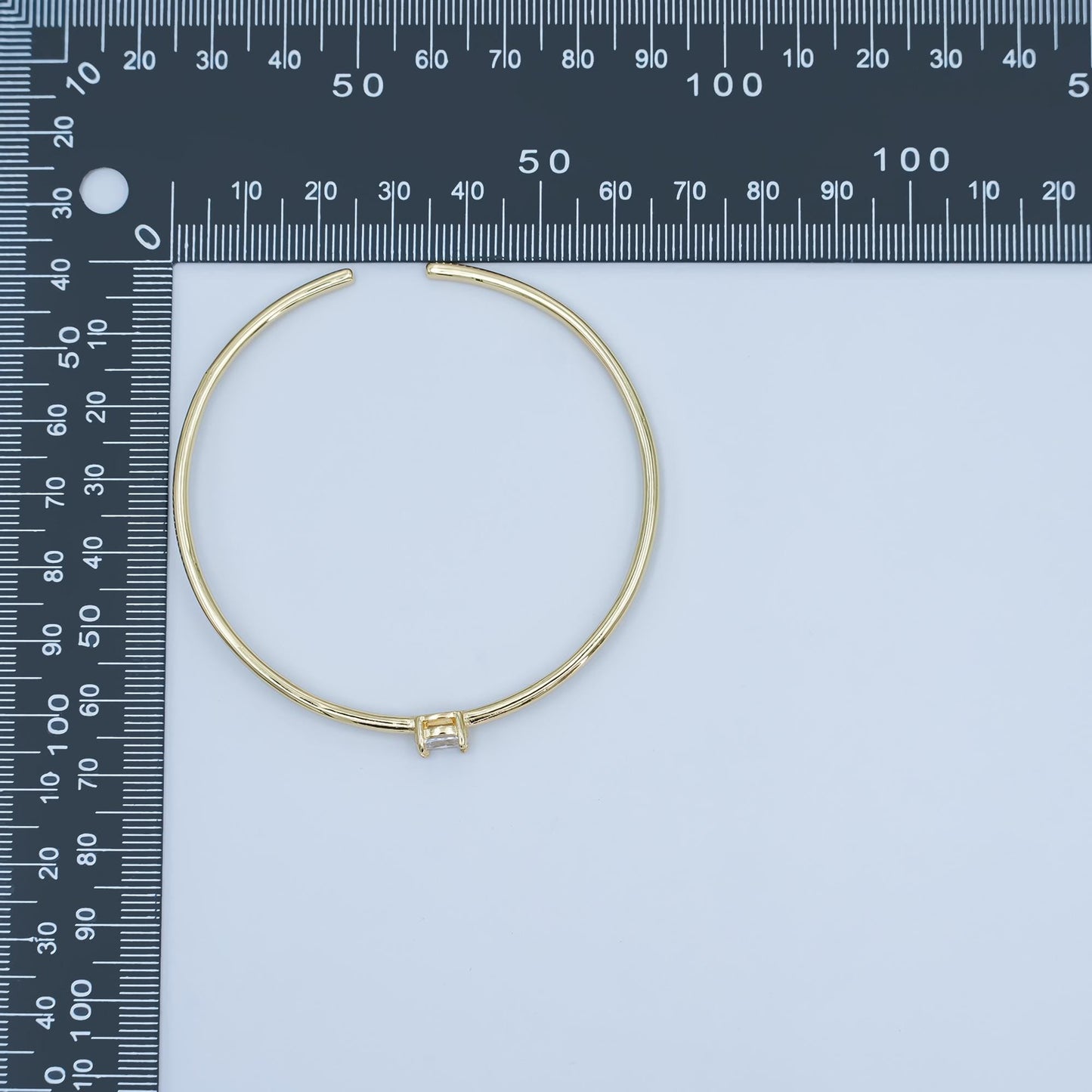 24K Gold Filled Clear Oval CZ Solitaire Cuff Bracelet | WA-3043