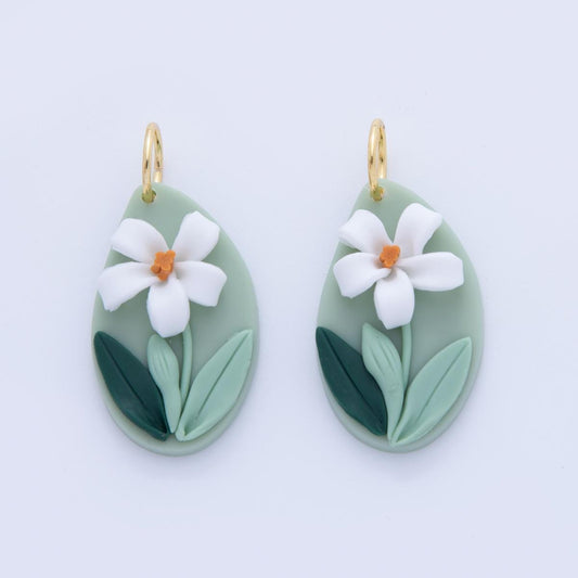 Floral Polymer Clay Daisy Charms – Handmade Oval Dangle Charms with 3D Flower Design, Colorful Boho Earring Necklace Supply AF-32