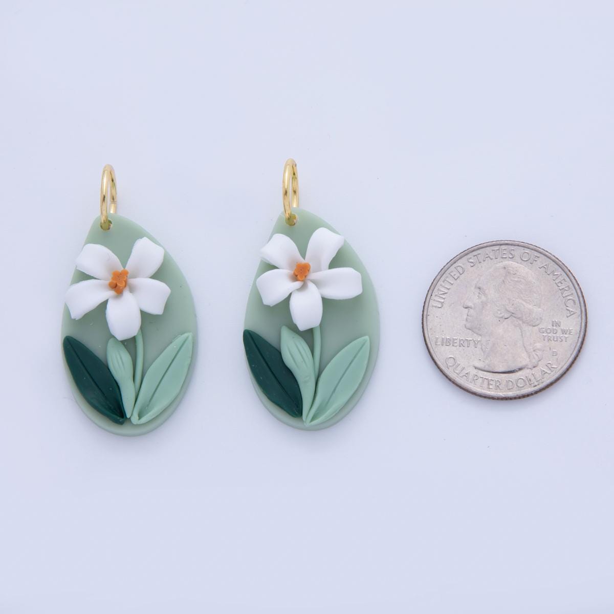 Floral Polymer Clay Daisy Charms – Handmade Oval Dangle Charms with 3D Flower Design, Colorful Boho Earring Necklace Supply AF-32