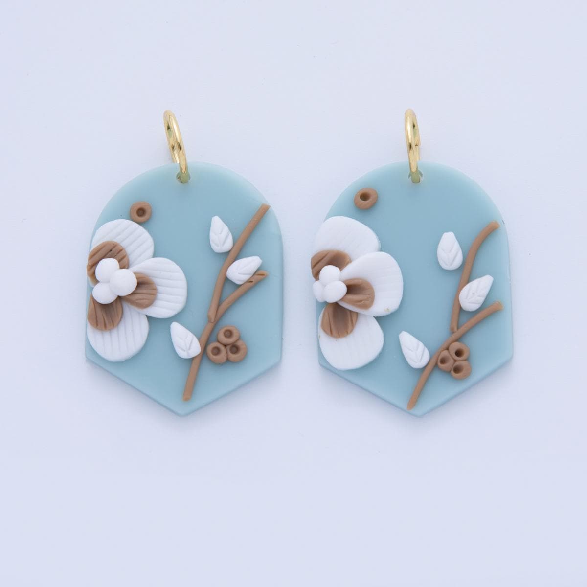 Floral Polymer Clay Sakura Charms – Handmade Geometric Dangle Charms with 3D Flower Design Cherry Blossom Earring Necklace Supply AF-364