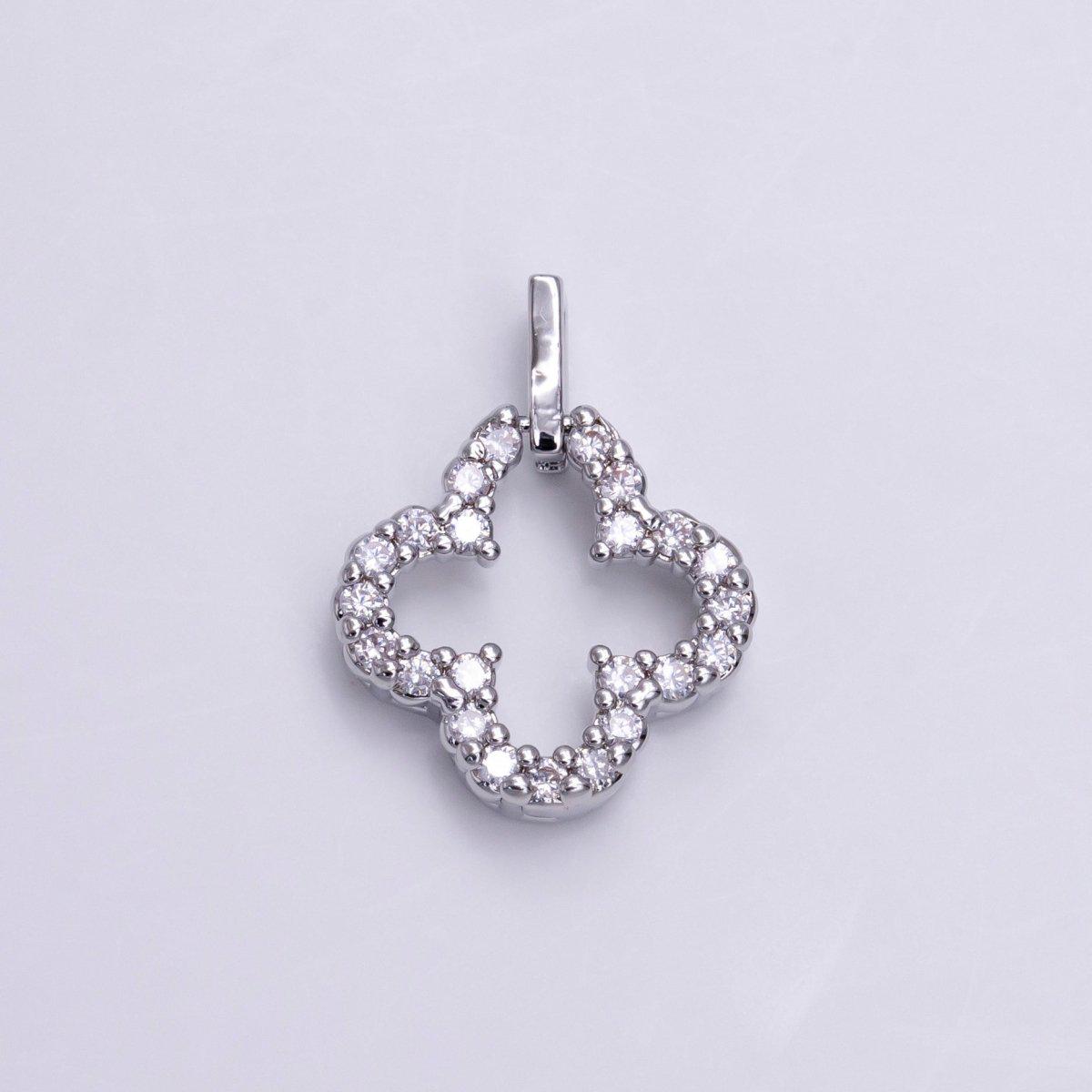 White Gold Filled Micro Paved CZ Open Clover Quatrefoil Charm in Silver | AC-1451