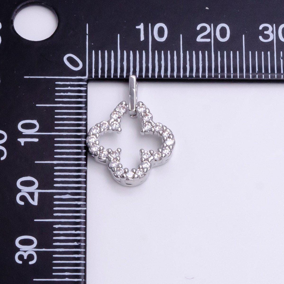 White Gold Filled Micro Paved CZ Open Clover Quatrefoil Charm in Silver | AC-1451