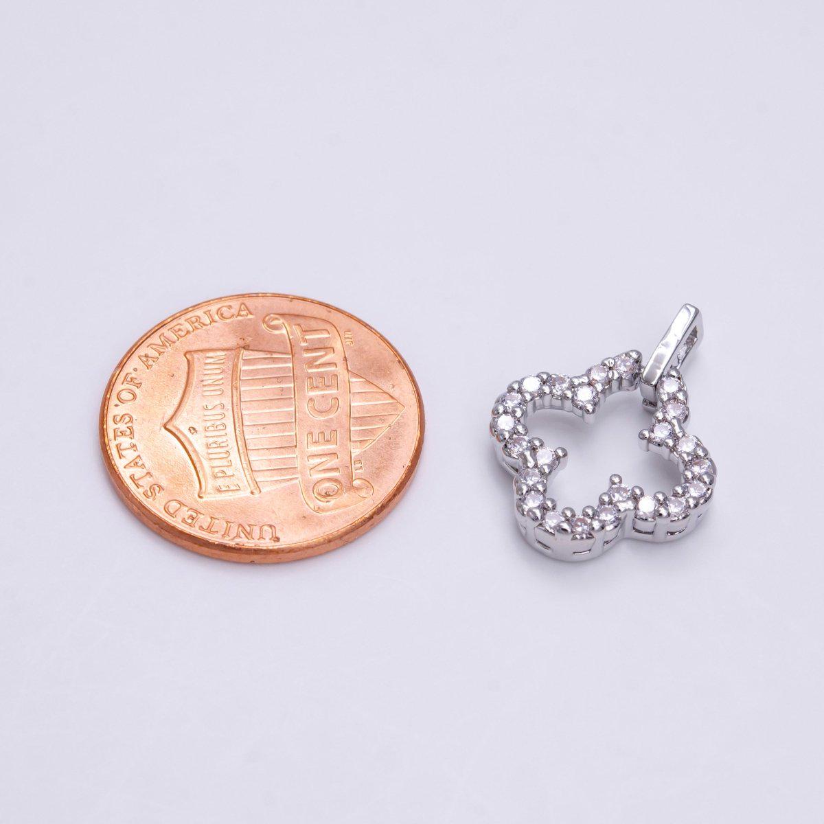 White Gold Filled Micro Paved CZ Open Clover Quatrefoil Charm in Silver | AC-1451