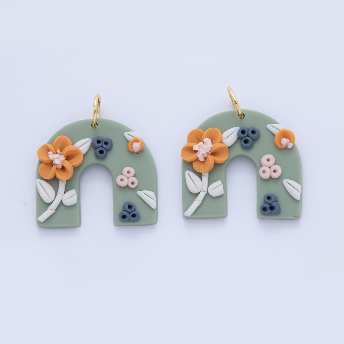 Handmade Polymer Clay U Pendant Garden Floral Charms Pastel Boho Earring Components Drop Dangle Earring Jewelry DIY Supply AF-366