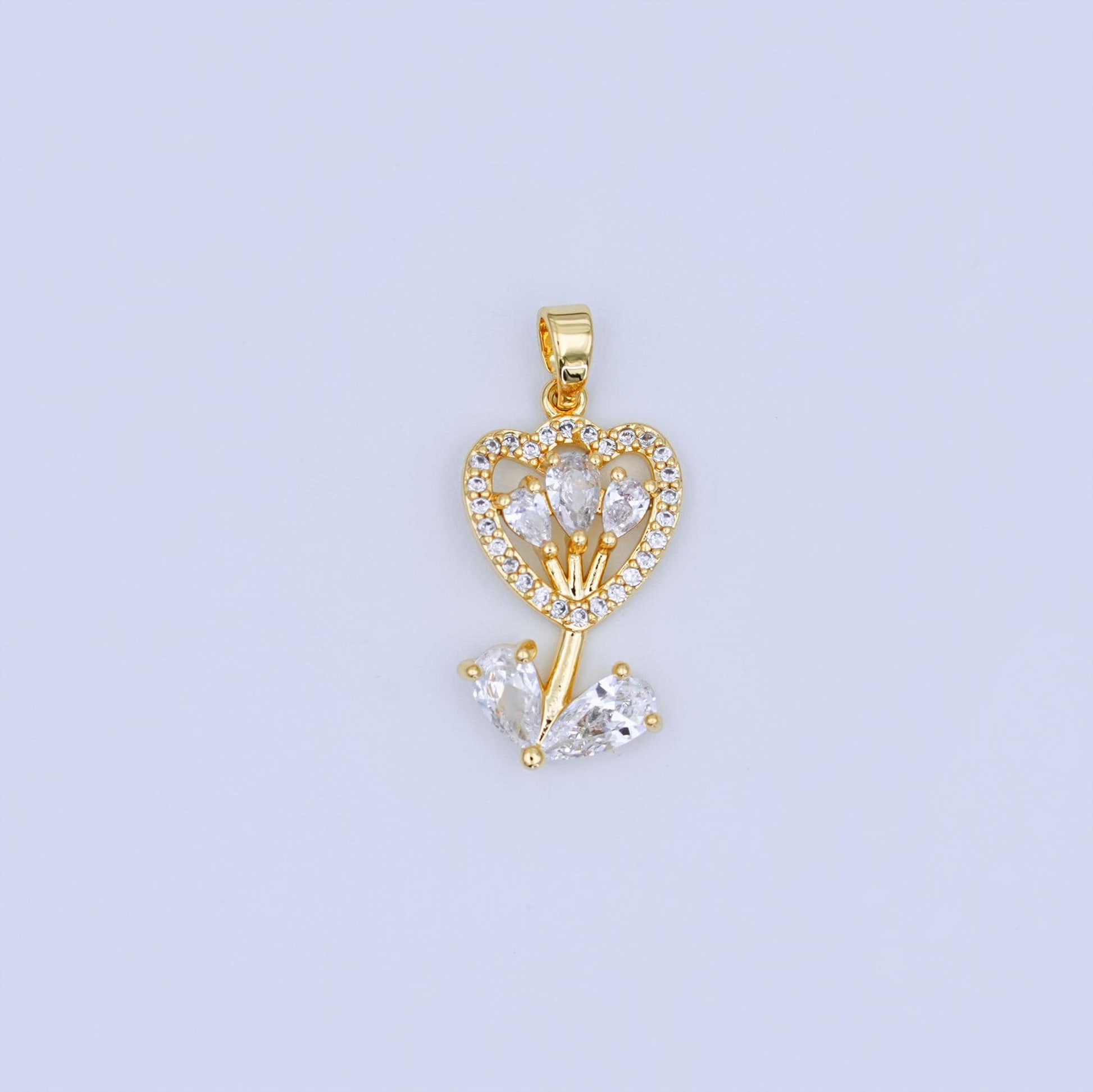 24K Gold Filled Micro Paved CZ Open Tulip Flower Pendant | AH455