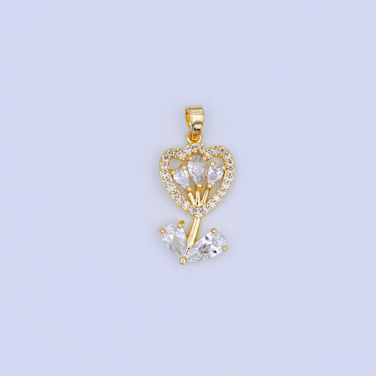 24K Gold Filled Micro Paved CZ Open Tulip Flower Pendant | AH455