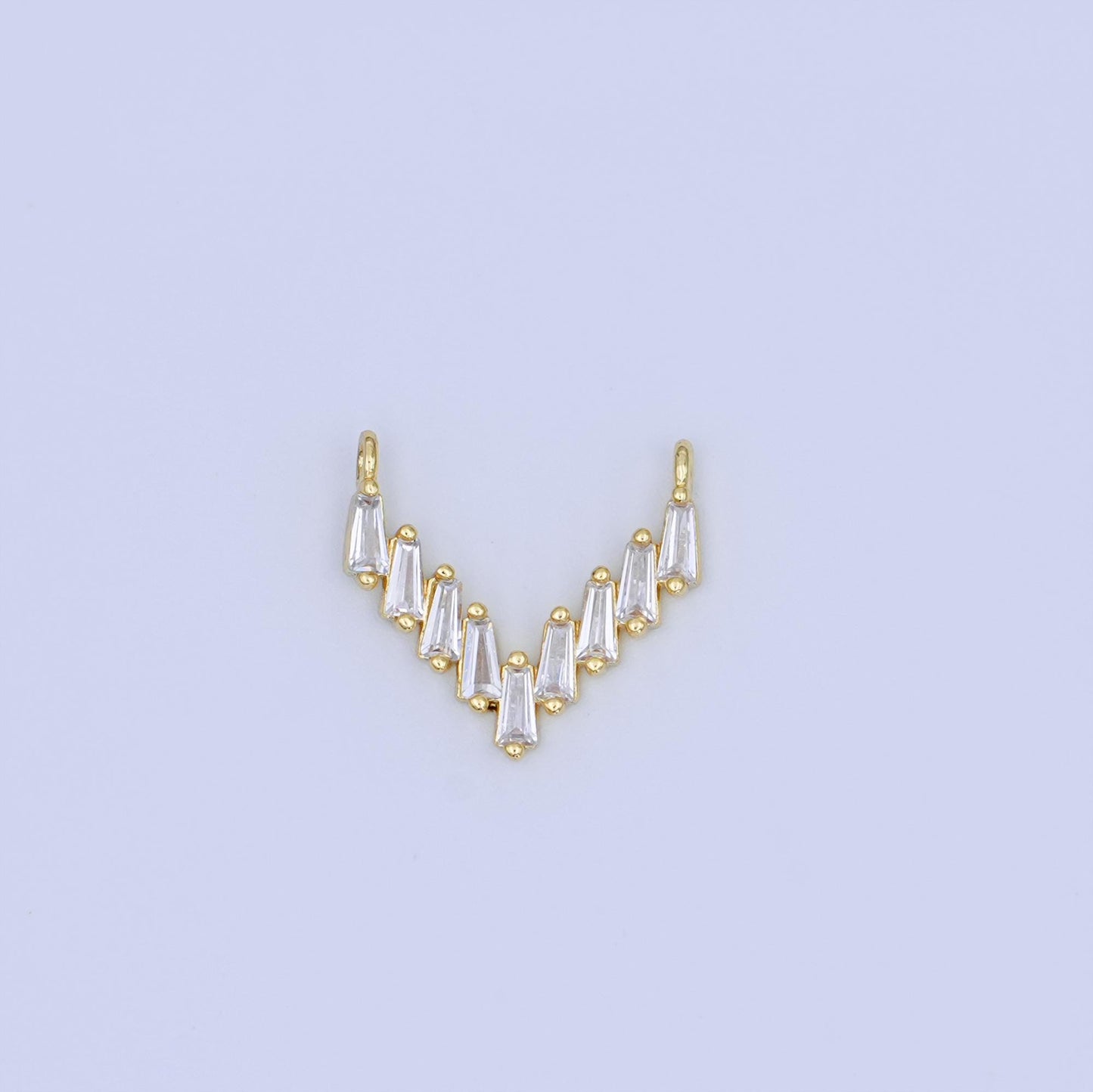 24K Gold Filled Clear CZ Baguette V-Shaped Connector | Y025