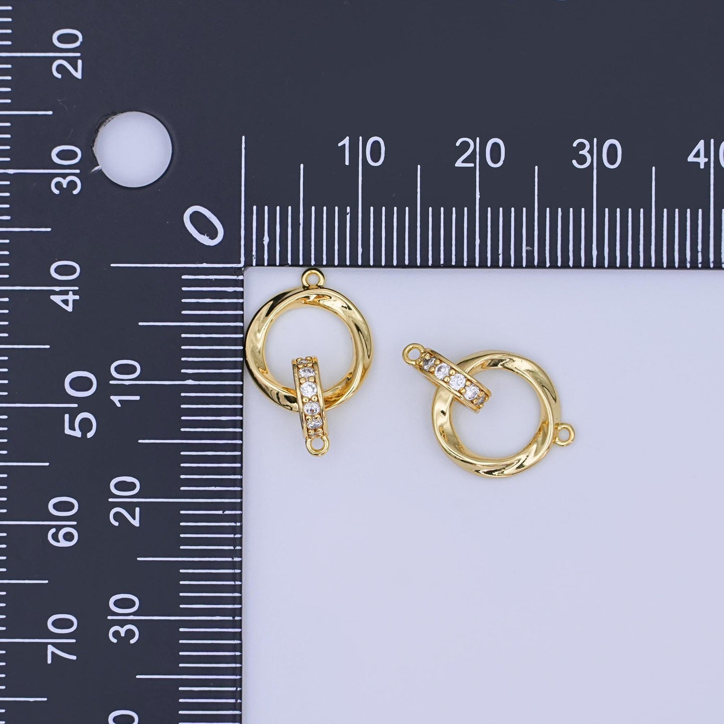 24K Gold Filled Micro Paved CZ Double Round Link Connector | Y027