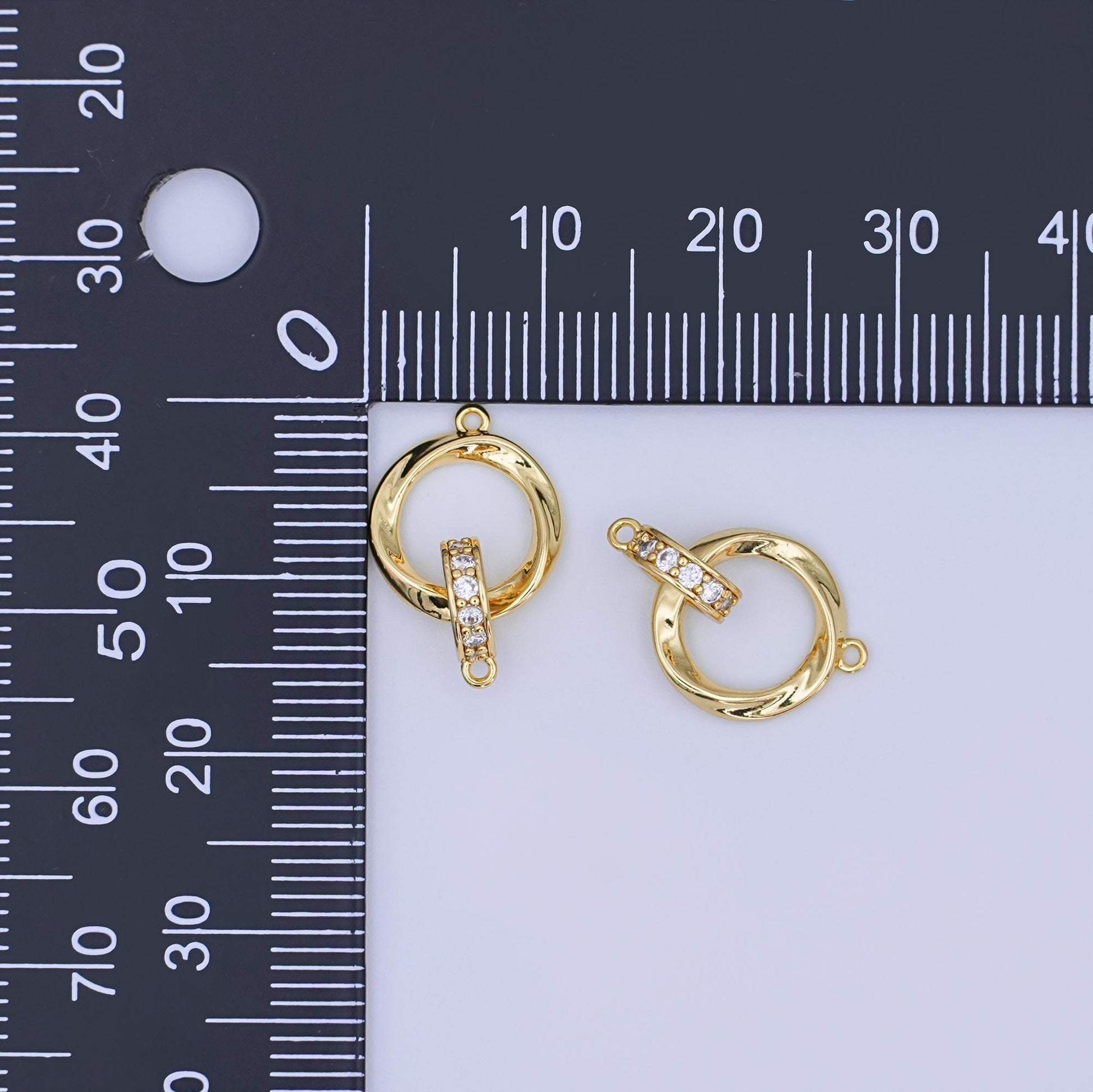 24K Gold Filled Micro Paved CZ Double Round Link Connector | Y027