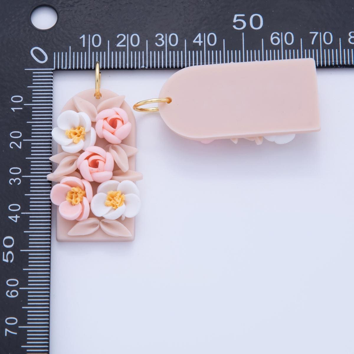 Pink Garden Floral Charms – Handmade Polymer Clay Tag Dangle – Pastel Boho Earring Components – Spring Jewelry DIY Supply AF-369
