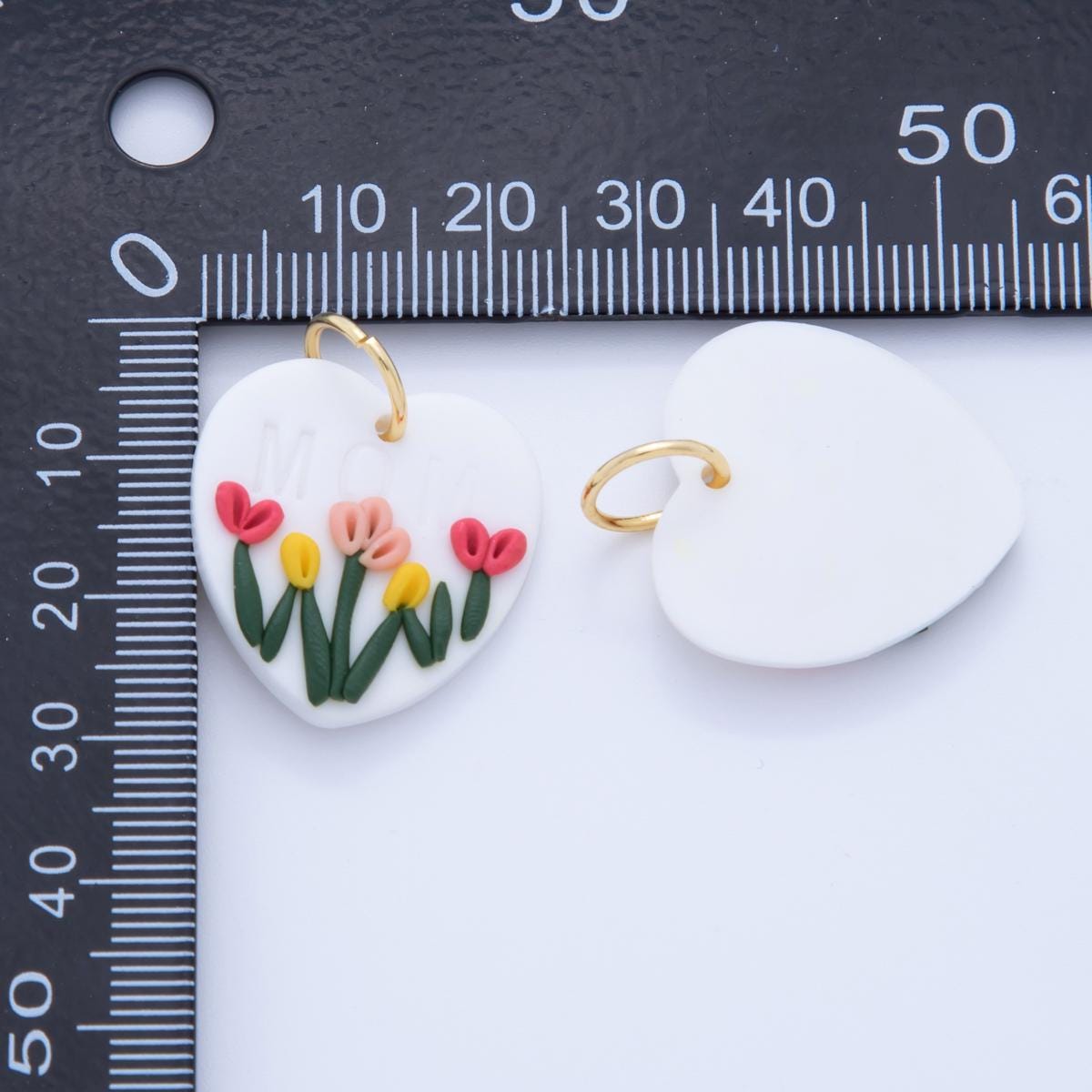 Floral Polymer Clay White Tulip Charms Handmade Heart Dangle Charms with 3D Flower Design Cherry Blossom Earring Necklace Supply AF-370