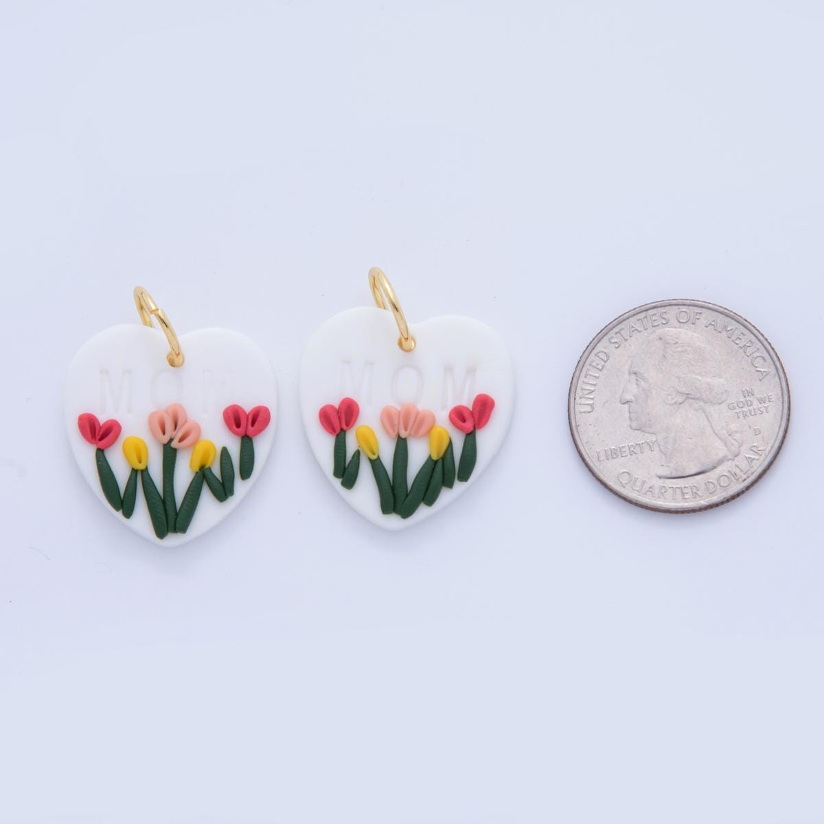 Floral Polymer Clay White Tulip Charms Handmade Heart Dangle Charms with 3D Flower Design Cherry Blossom Earring Necklace Supply AF-370