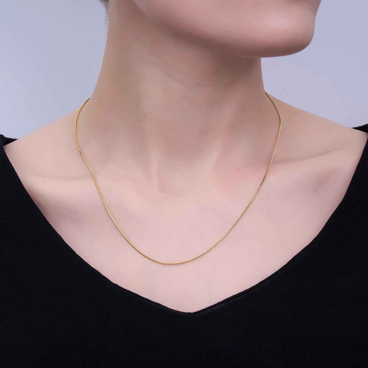 16K Gold Filled 1.1mm Cocoon Snake Chain 17.7 Inch Thin Herringbone Chain Necklace | WA-3262