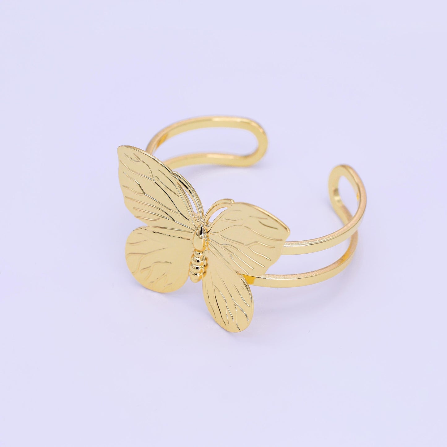 24K Gold Filled Butterfly Double Band Cuff Bracelet | WA-3237