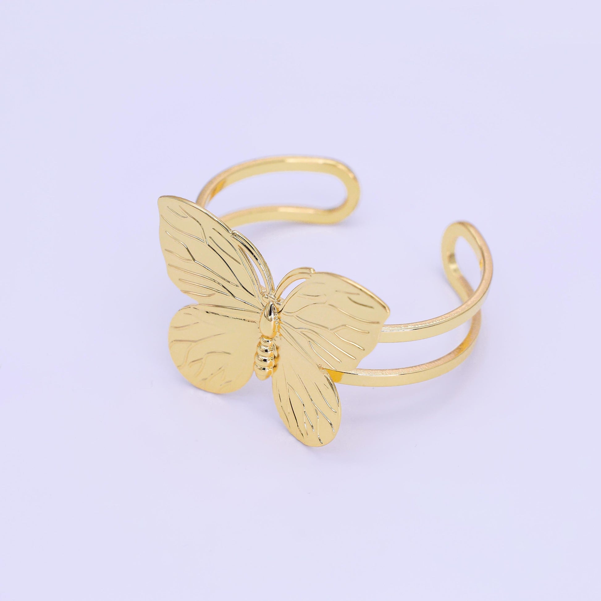 24K Gold Filled Butterfly Double Band Cuff Bracelet | WA-3237