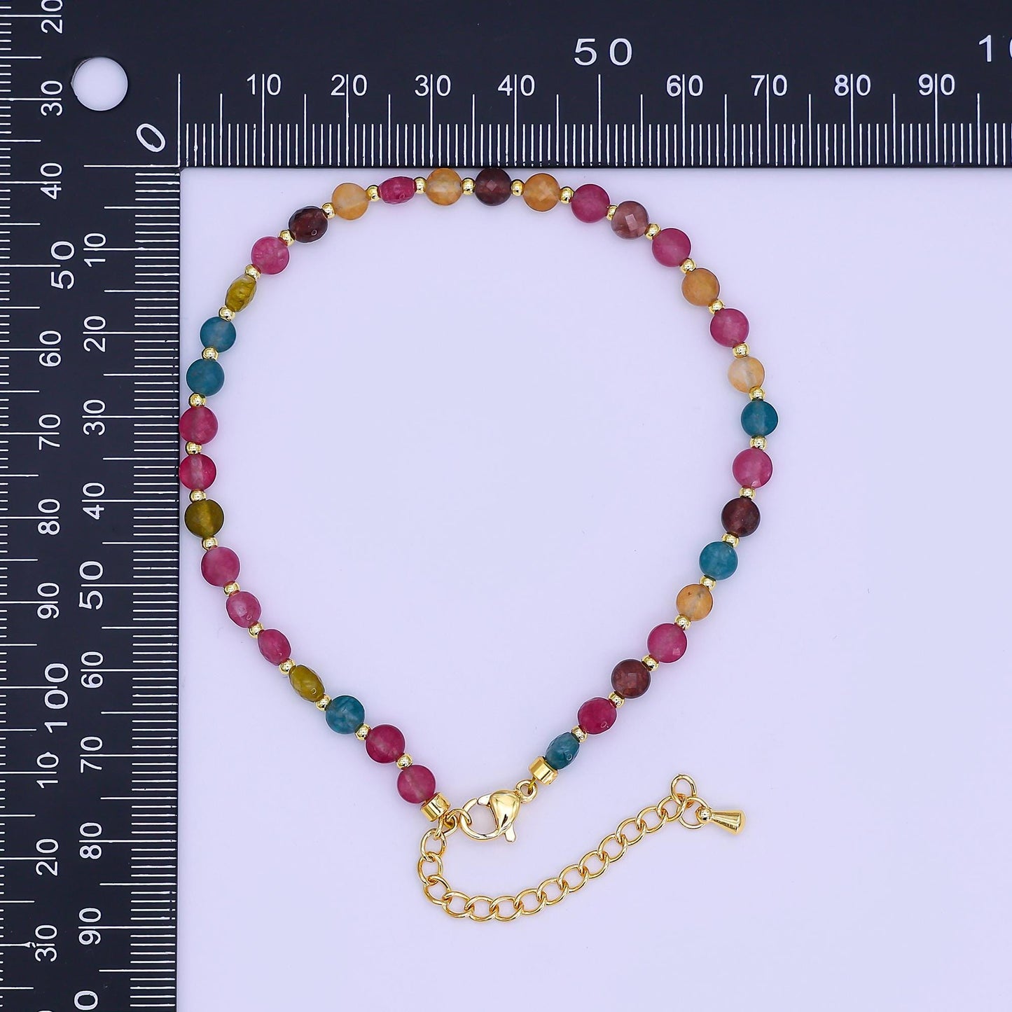 24K Gold Filled 4.5mm Multicolor Natural Gemstone Round Bead 8.5 Inch Bracelet Anklet | WA-3152