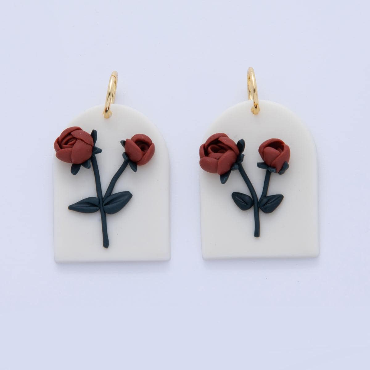 Floral Polymer Clay Red Rose Charms Handmade Window Design Dangle Charms with 3D Flower Design Cherry Blossom Earring Necklace Supply AF-372