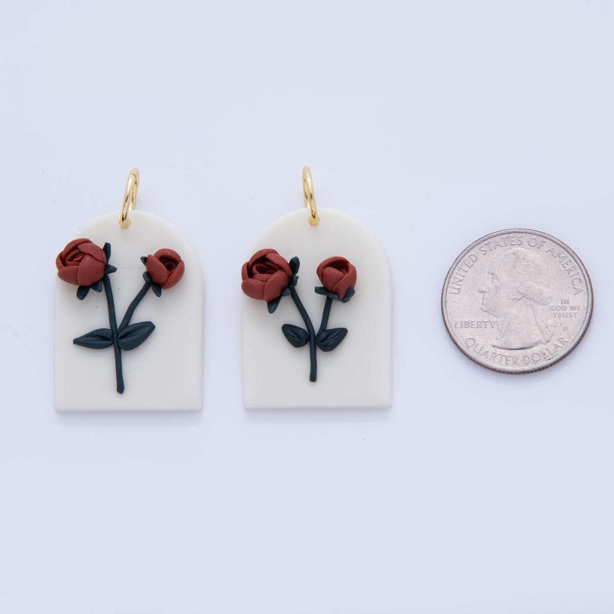 Floral Polymer Clay Red Rose Charms Handmade Window Design Dangle Charms with 3D Flower Design Cherry Blossom Earring Necklace Supply AF-372