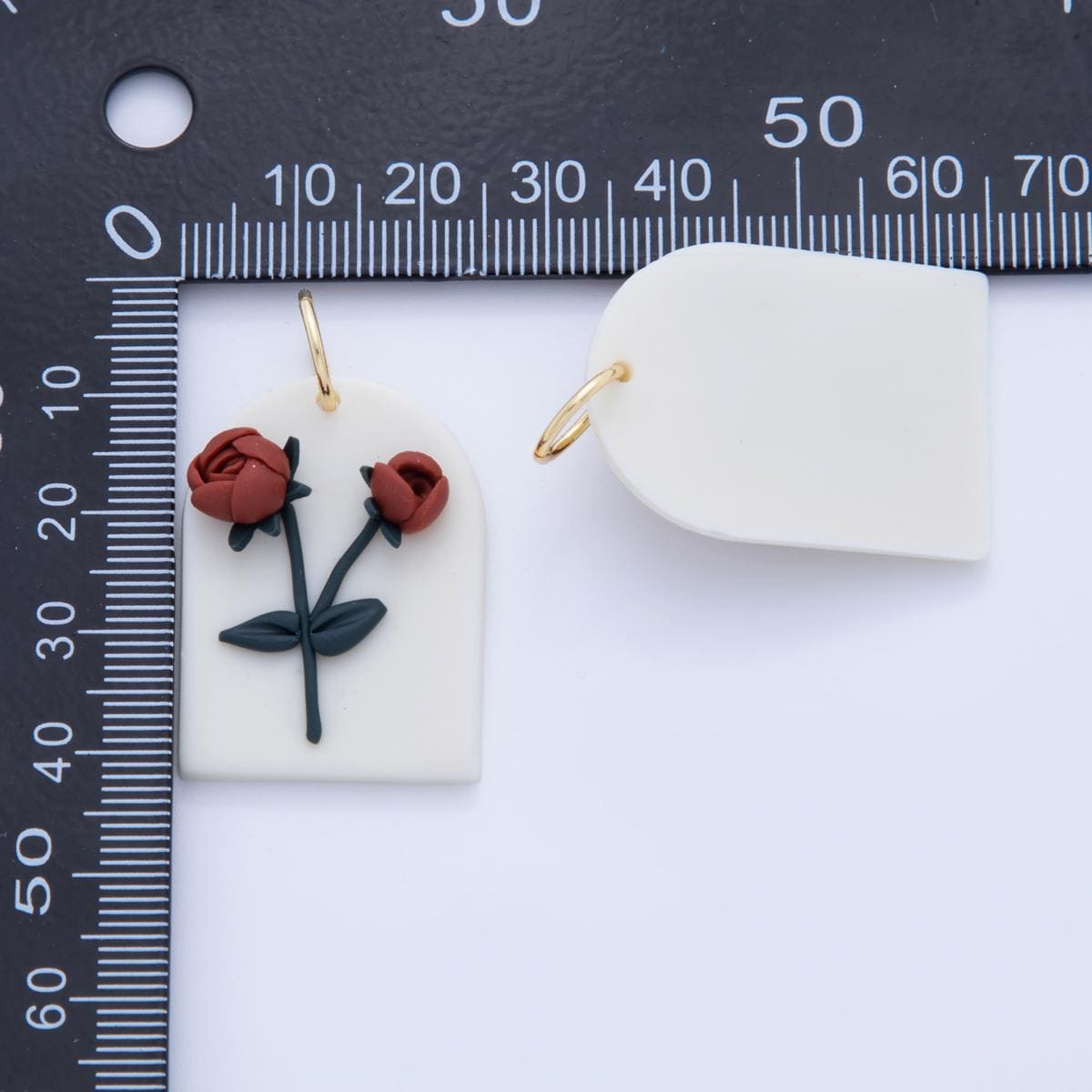 Floral Polymer Clay Red Rose Charms Handmade Window Design Dangle Charms with 3D Flower Design Cherry Blossom Earring Necklace Supply AF-372
