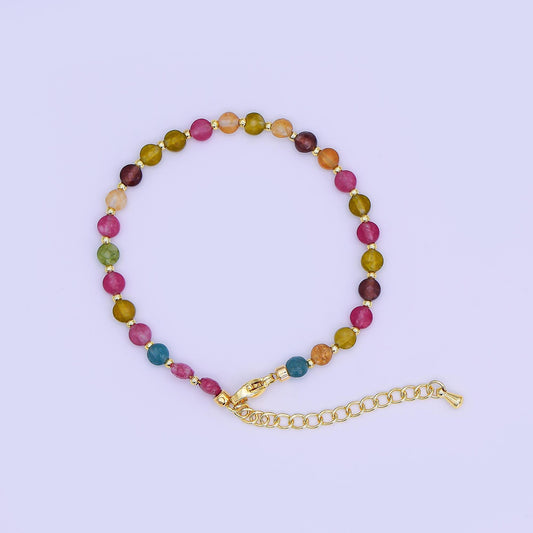 24K Gold Filled 4.5mm Multicolor Natural Gemstone Round Bead 6.5 Inch Bracelet | WA-3153