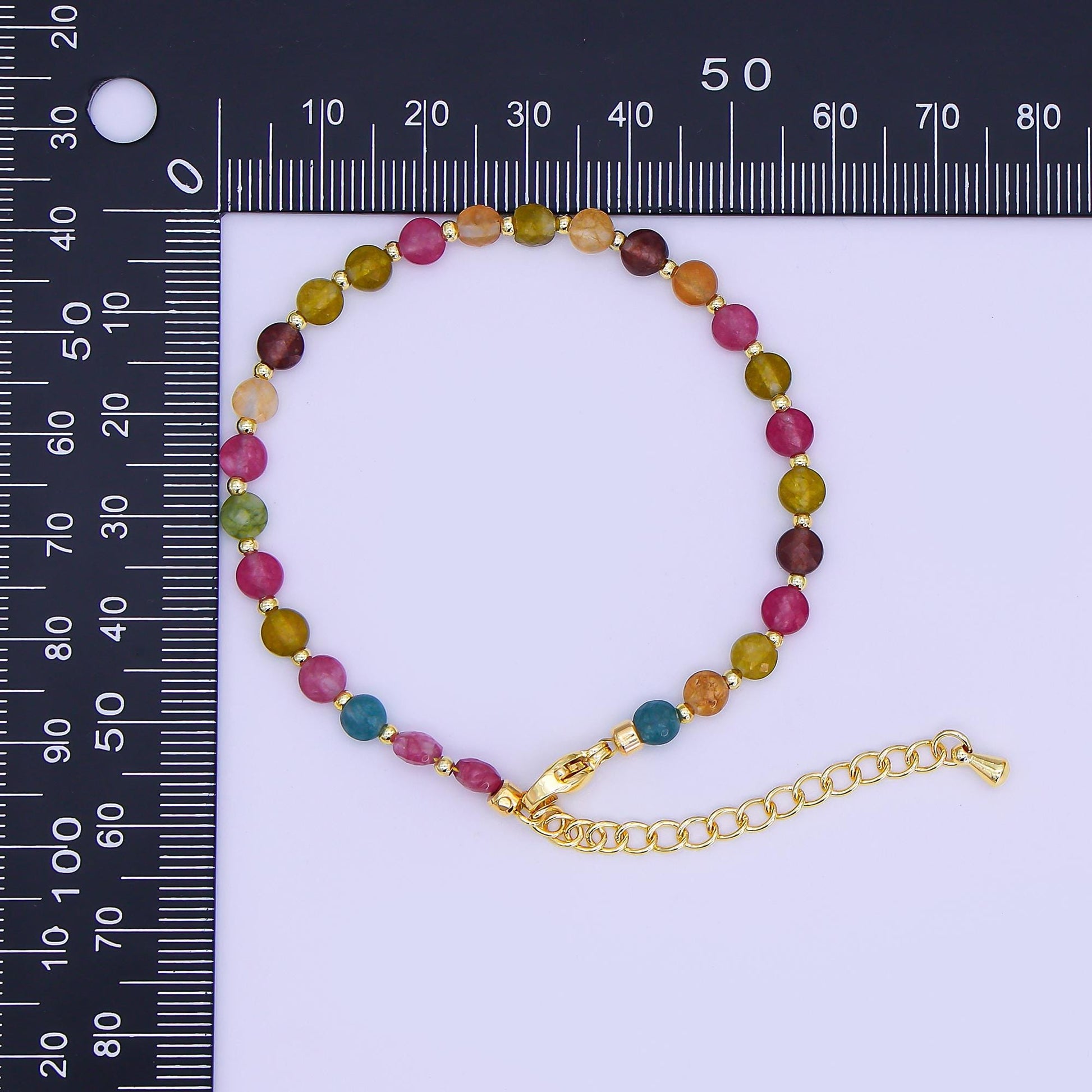 24K Gold Filled 4.5mm Multicolor Natural Gemstone Round Bead 6.5 Inch Bracelet | WA-3153