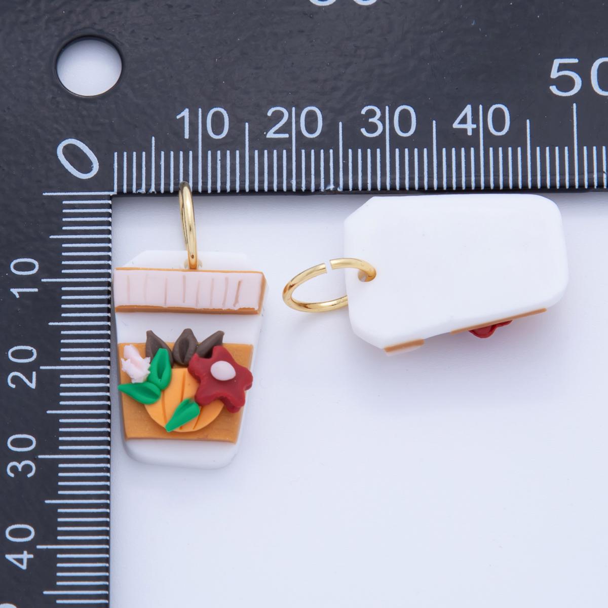 Floral Polymer Clay Flower Charms Handmade Coffee Cup Design Charms with 3D Floral Design for Earring Necklace Supply AF-375