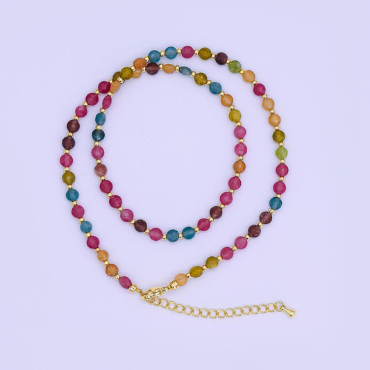 24K Gold Filled 4.5mm Multicolor Natural Gemstone Round Bead 17 Inch Necklace | WA-3151