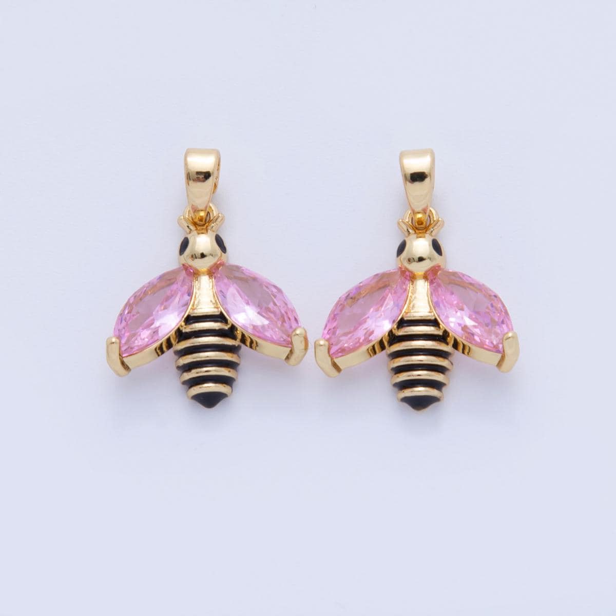 18K Gold Filled Pink CZ Bumble Bee Insect Pendant | AH730