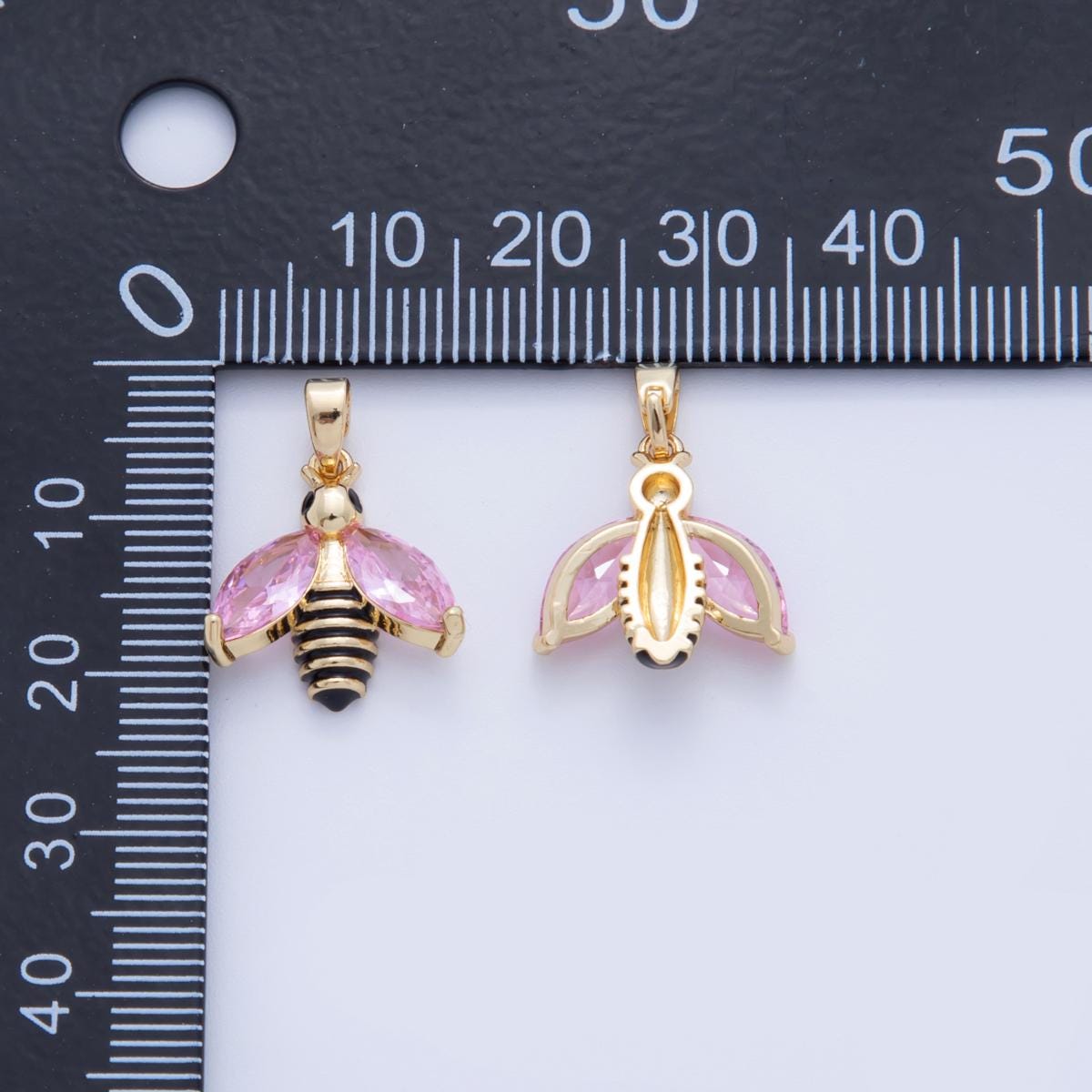 18K Gold Filled Pink CZ Bumble Bee Insect Pendant | AH730