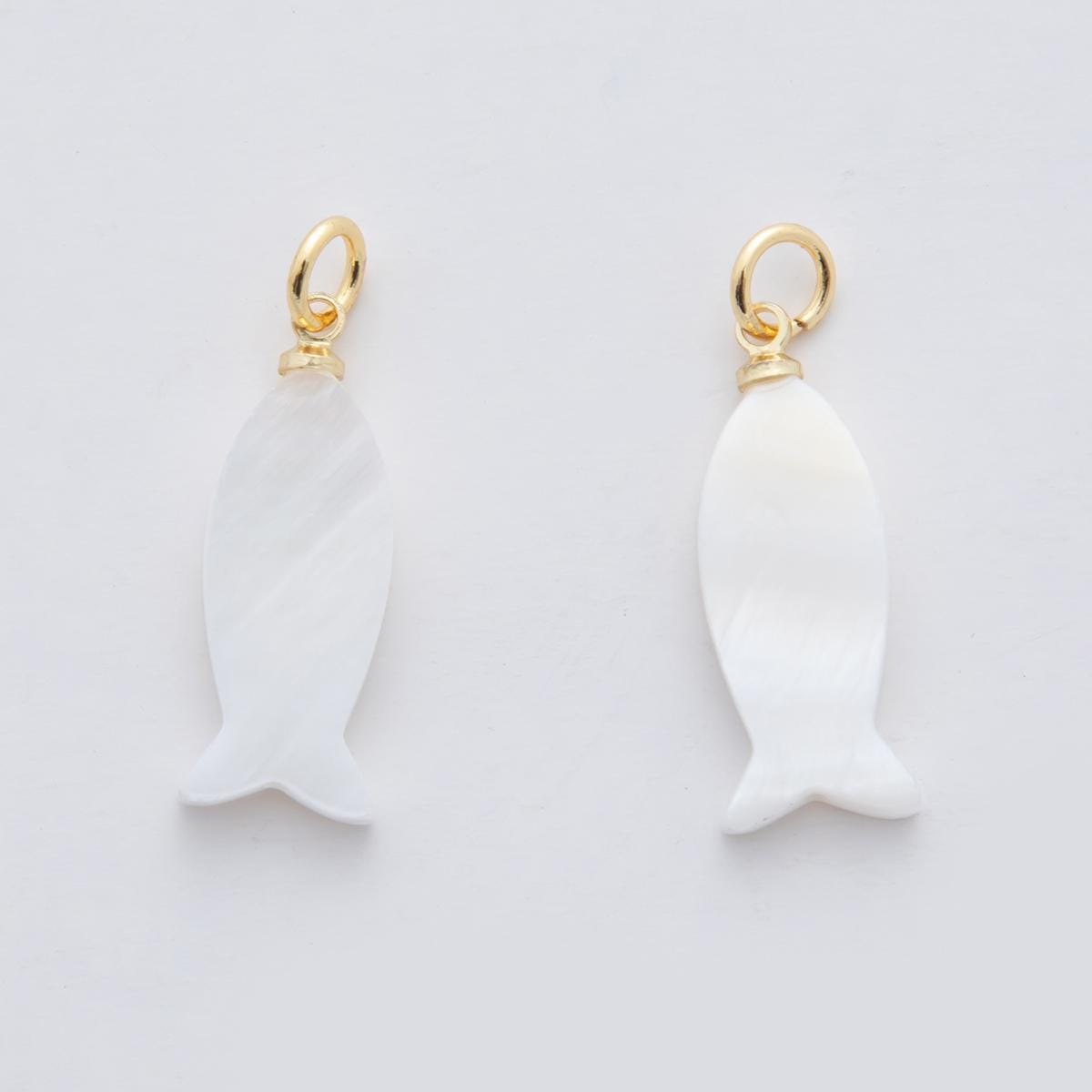 18K Gold Filled 25mm White Shell Pearl Fish Charm | AF338