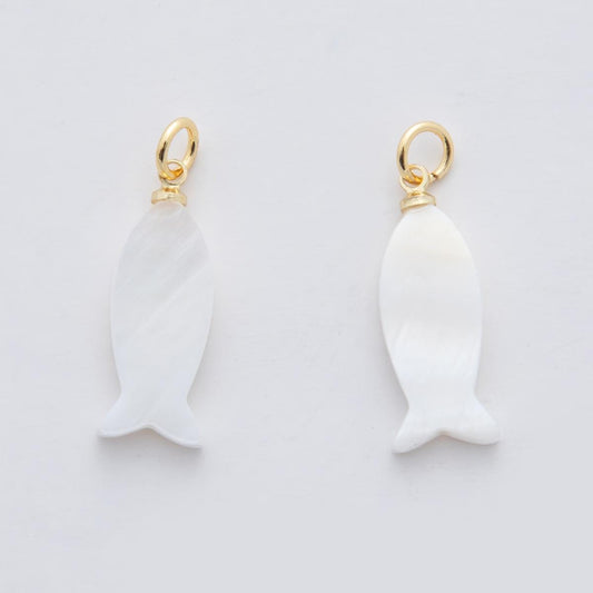 18K Gold Filled 25mm White Shell Pearl Fish Charm | AF338