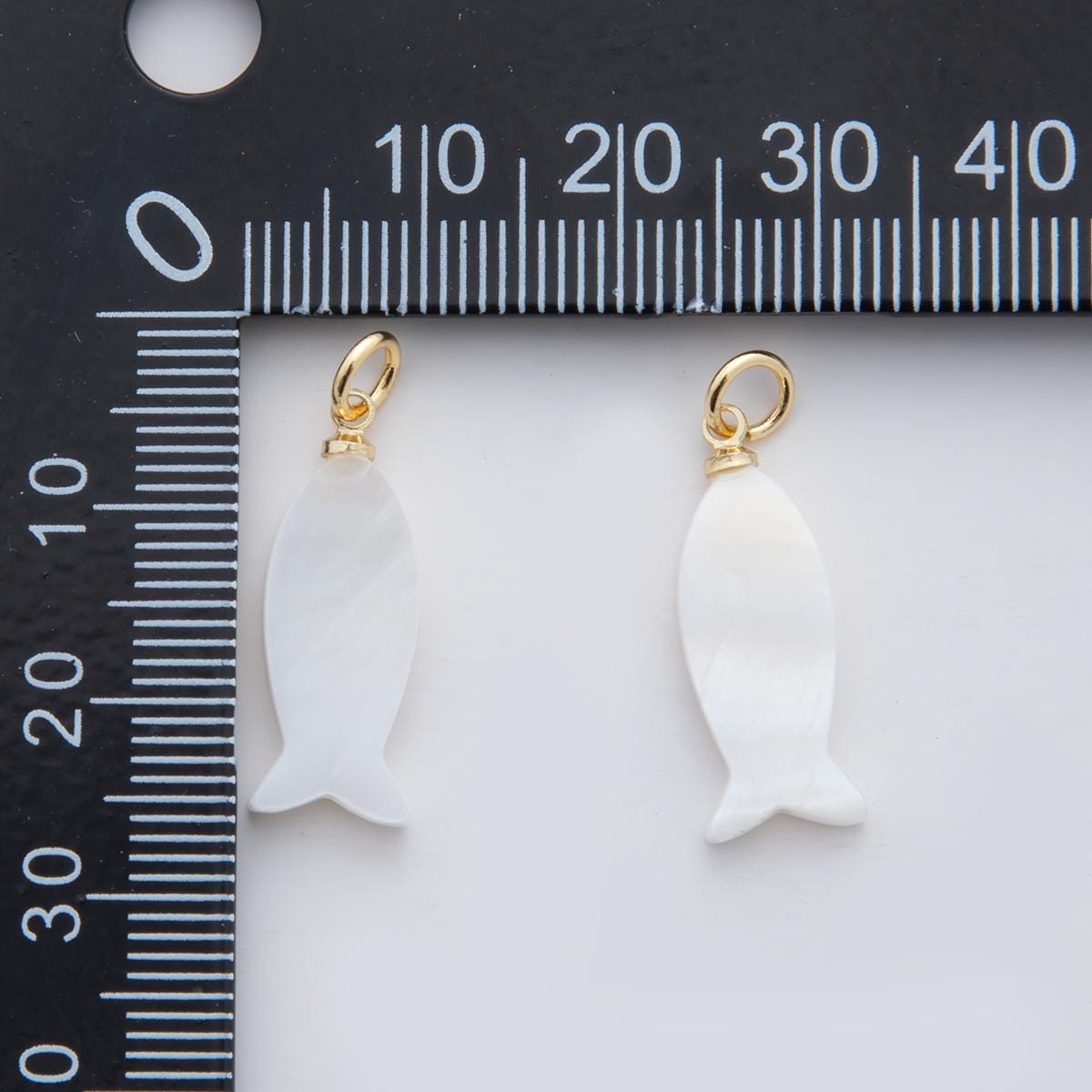 18K Gold Filled 25mm White Shell Pearl Fish Charm | AF338