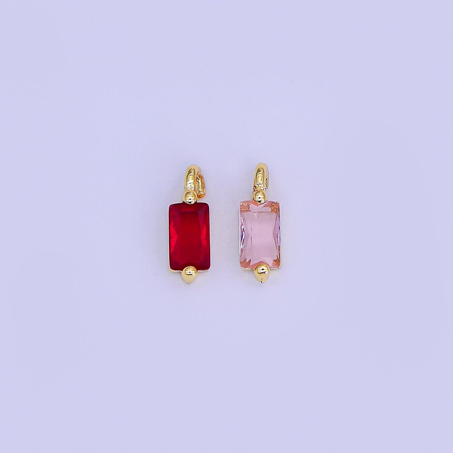 Mini Pink Red CZ emerald cut charm cz gold filled set with cubic zirconia accent for bracelet necklace earring jewelry making E322