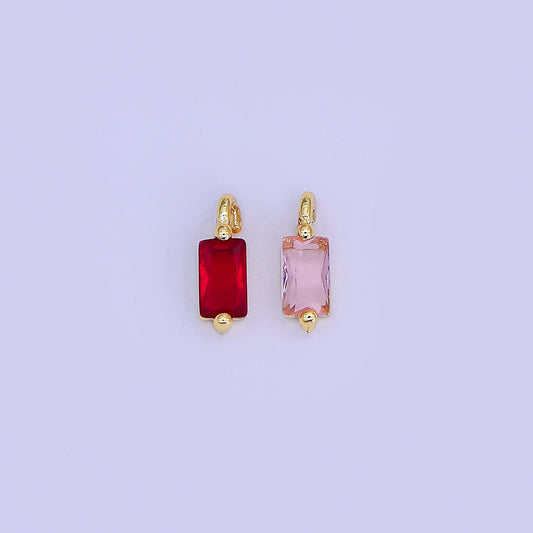 Mini Pink Red CZ emerald cut charm cz gold filled set with cubic zirconia accent for bracelet necklace earring jewelry making E322