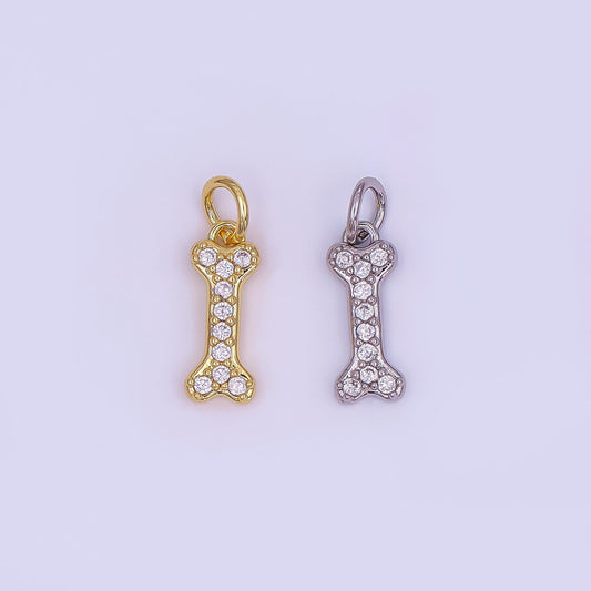 Tiny Micro pave Dog bone charm in 24k gold filled for bracelet necklace earring charm supply N-978