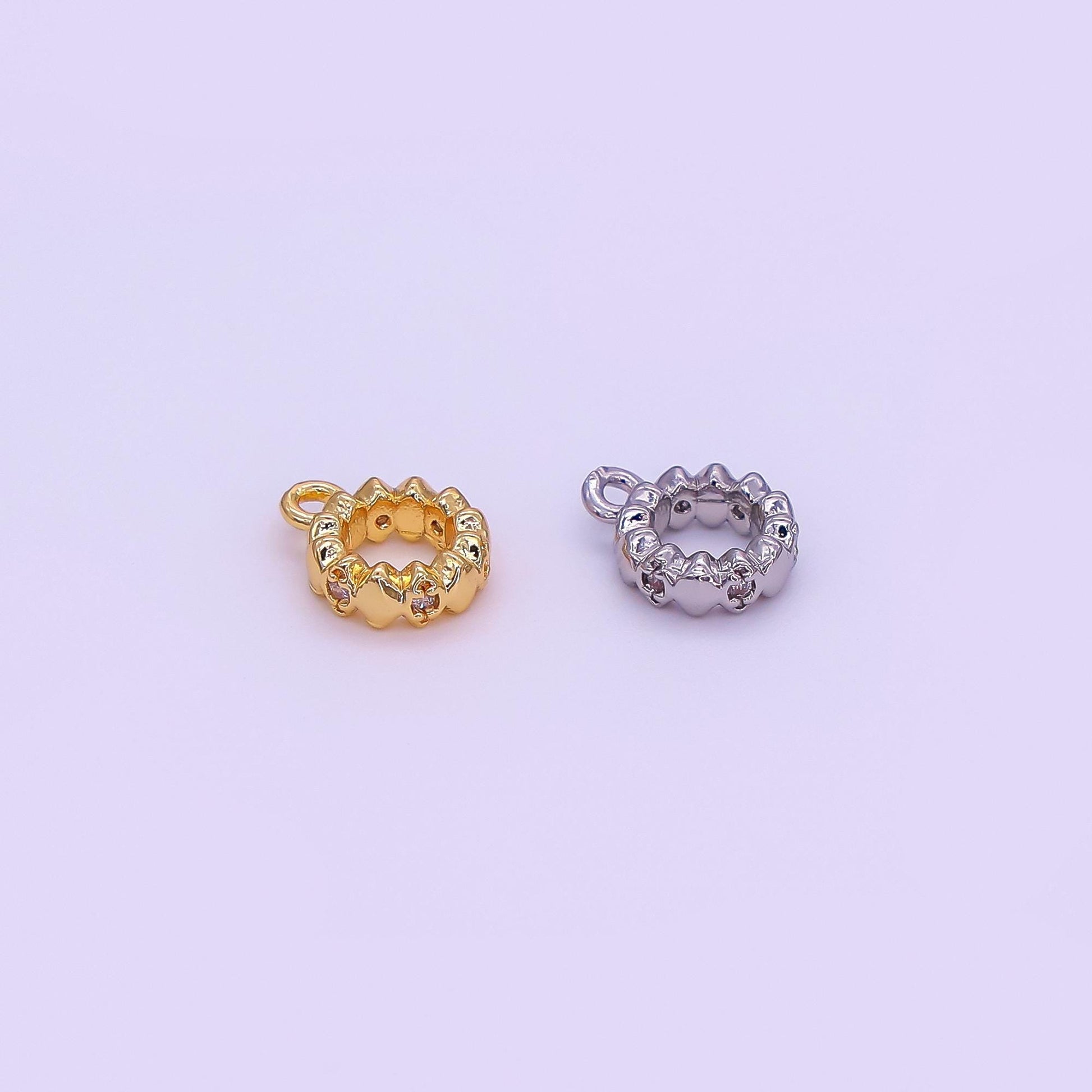 Mini CZ Gold Bail Charm Holder Spacer with Loop Square Bead Spacer 75 mm with Closed Link for Cord Slider Bails Spacer Ring 2-772