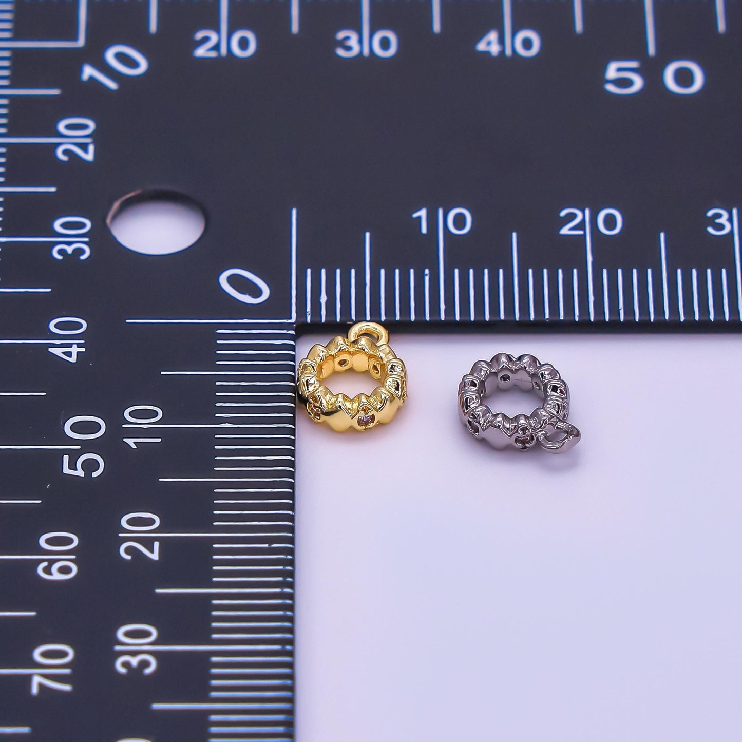 Mini CZ Gold Bail Charm Holder Spacer with Loop Square Bead Spacer 75 mm with Closed Link for Cord Slider Bails Spacer Ring 2-772