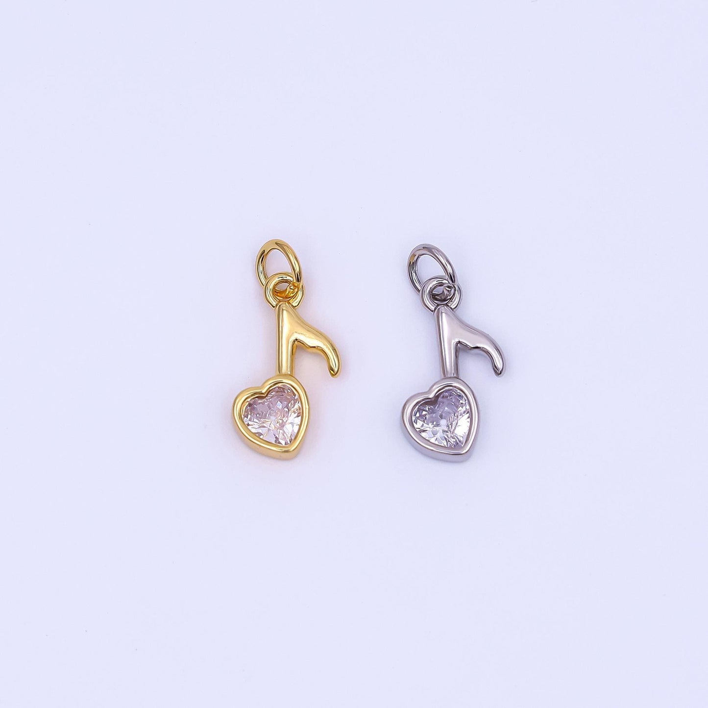 Mini Musical Eighth Note Artist Singer Music Charm Pendant in 24k Gold  Micro Pave Heart Notes Charm N-784