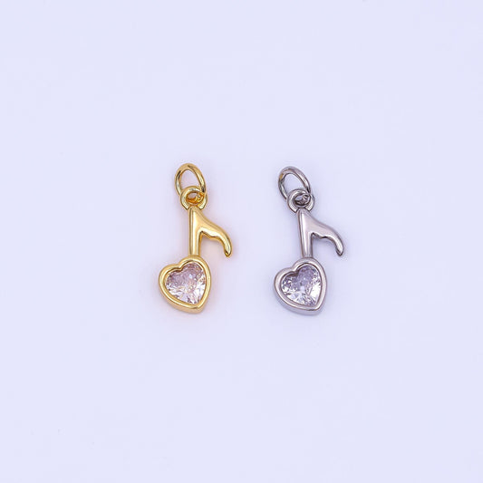 Mini Musical Eighth Note Artist Singer Music Charm Pendant in 24k Gold  Micro Pave Heart Notes Charm N-784
