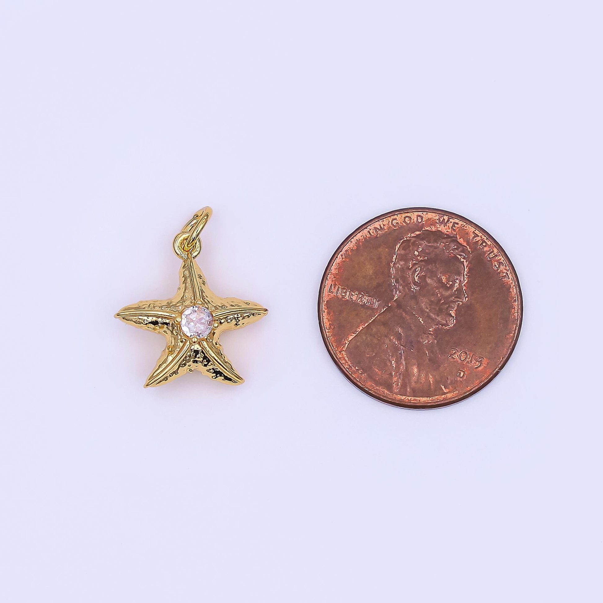 24k gold filled cz starfish clam shell mini start fish charm beach inspired | N-738