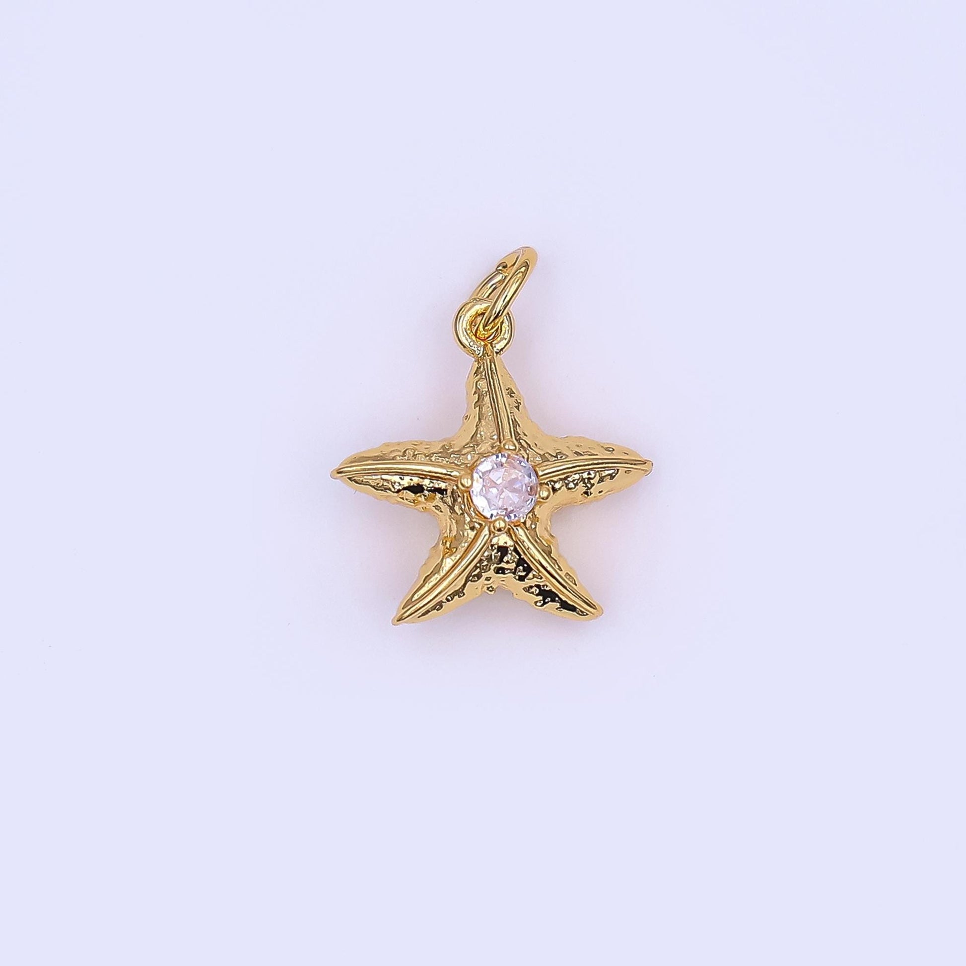 24k gold filled cz starfish clam shell mini start fish charm beach inspired | N-738
