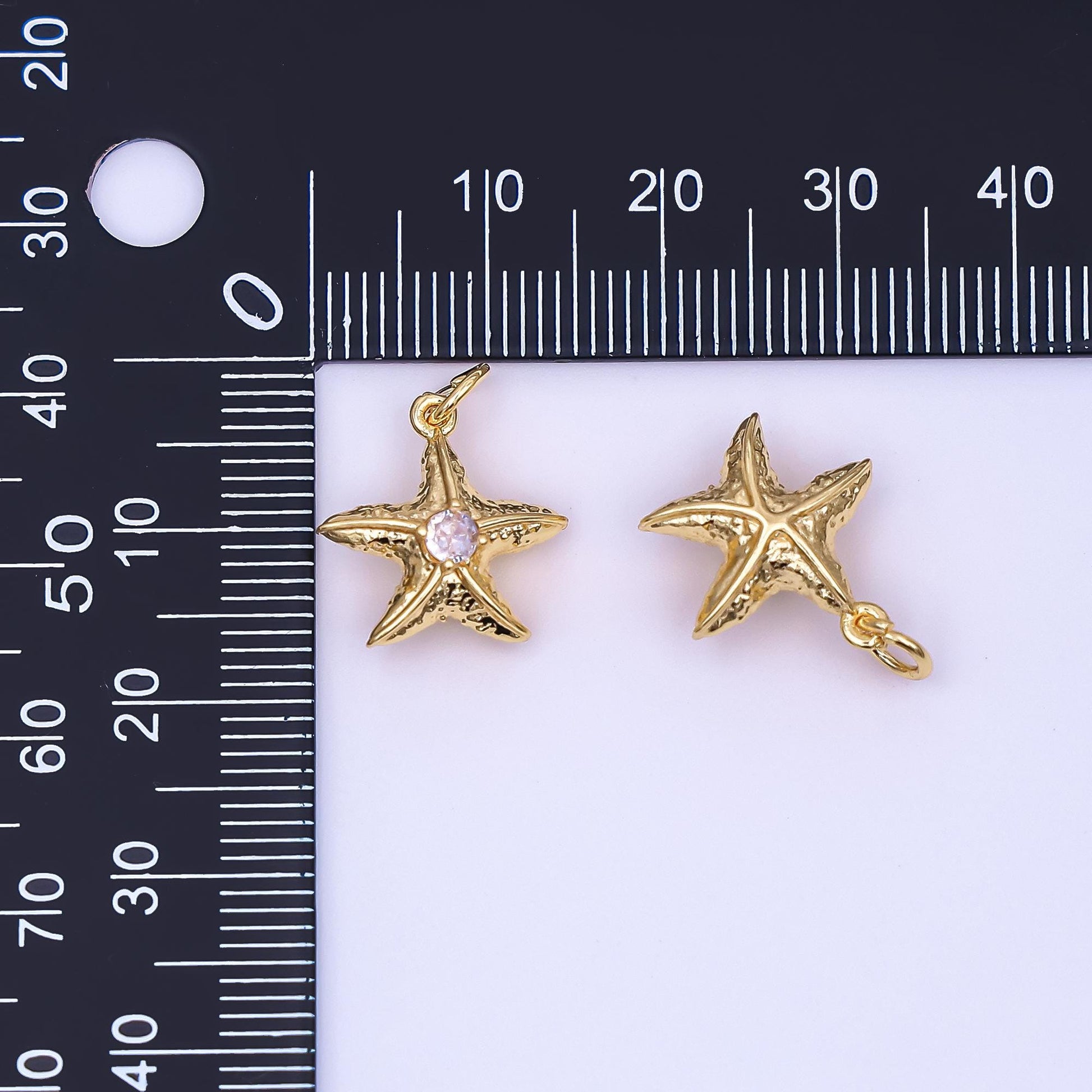 24k gold filled cz starfish clam shell mini start fish charm beach inspired | N-738