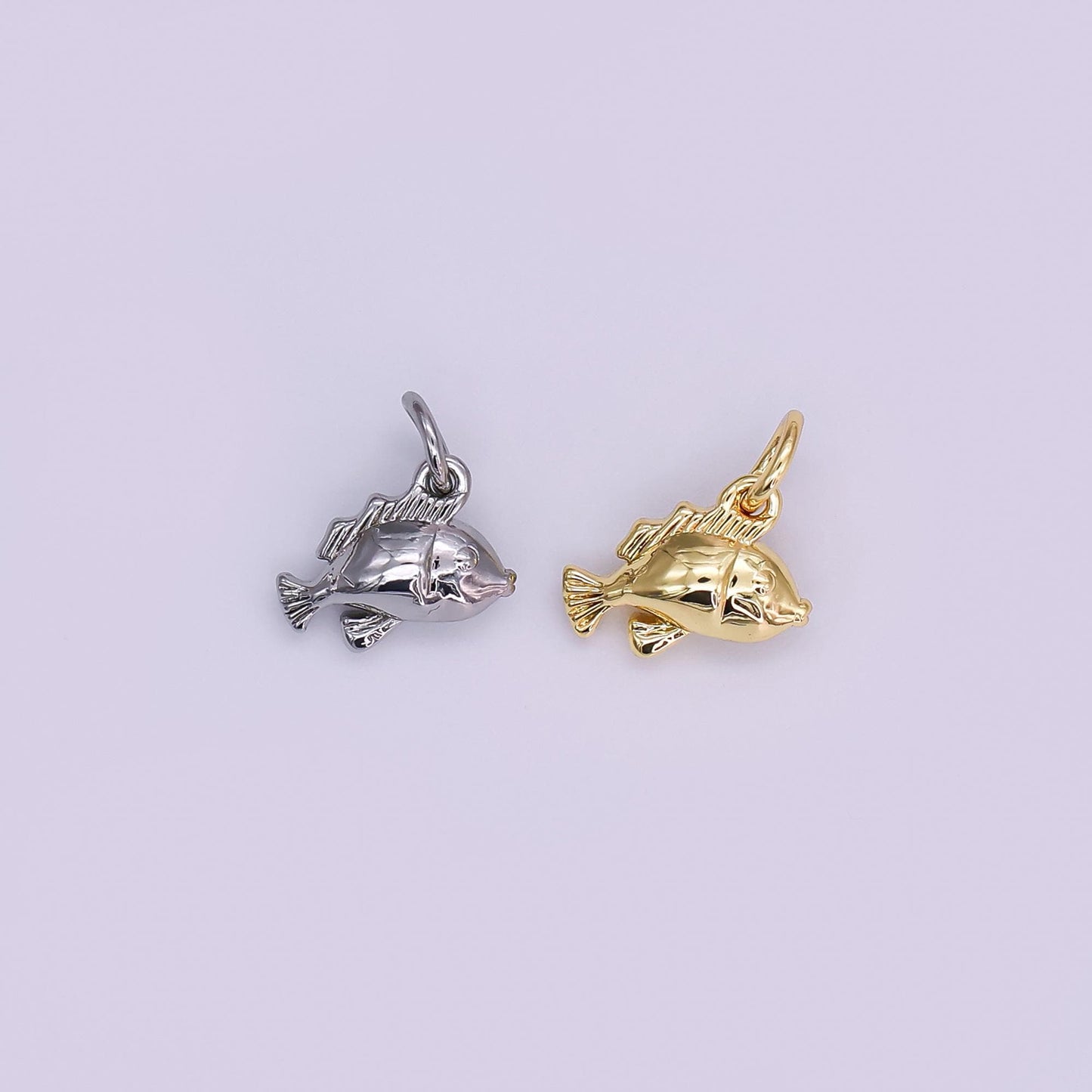 Tiny 18K Gold Filled Sea Bass Fish in Gold & Silver Ocean Under the Sea Jewelry Inspired | N-891